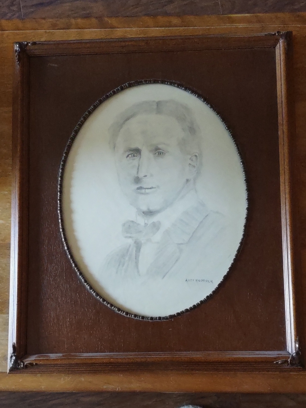 Framed Vintage Charcoal Portrait in Wooden Frame - Neutral Tones